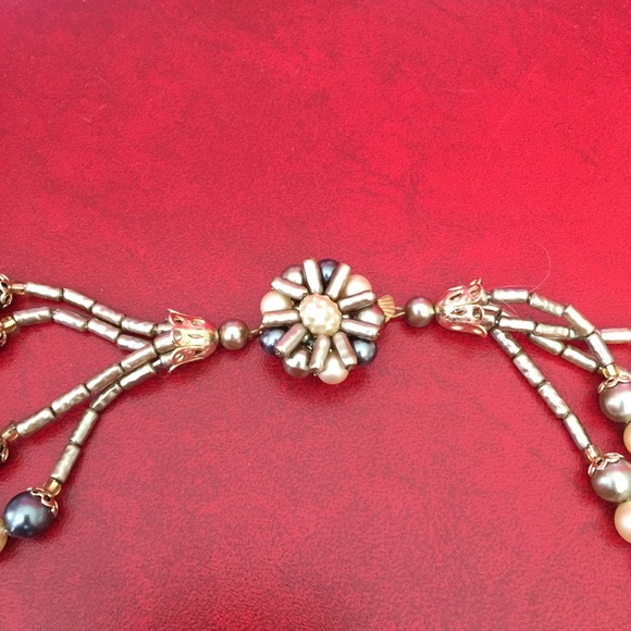 Vintage Jewelry Set Necklace & Earrings Faux Pearl - Multi-Strand Beads - Picture 3 of 7